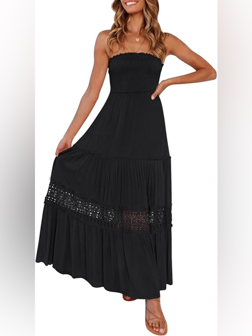 ZESICA Strapless Boho Beach Vacation Maxi Dress
